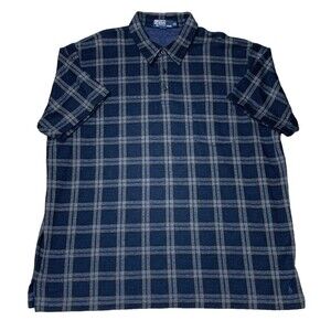 Polo Ralph Lauren Shirt Mens Size XXL Blue Plaid Thick Cotton Knit Pocket 2XL